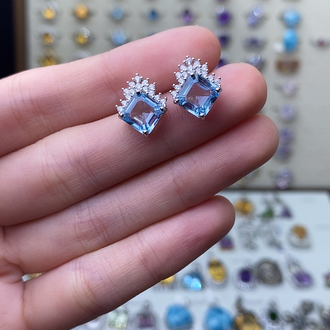 托帕石耳饰银S925镶嵌（需要证书备注）