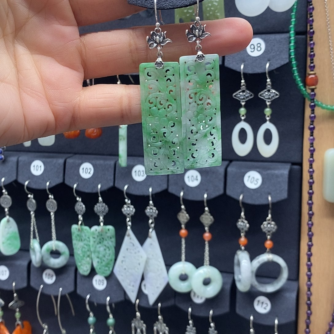 希***斯翡翠银S925镶嵌耳饰