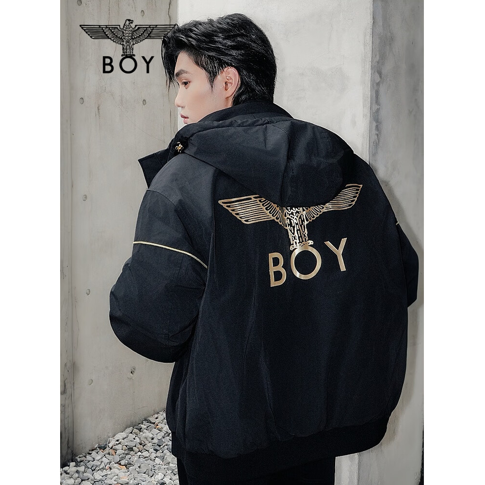 BOY LONDON【黄金法则】情侣可脱卸帽黑色短款羽绒服N28906