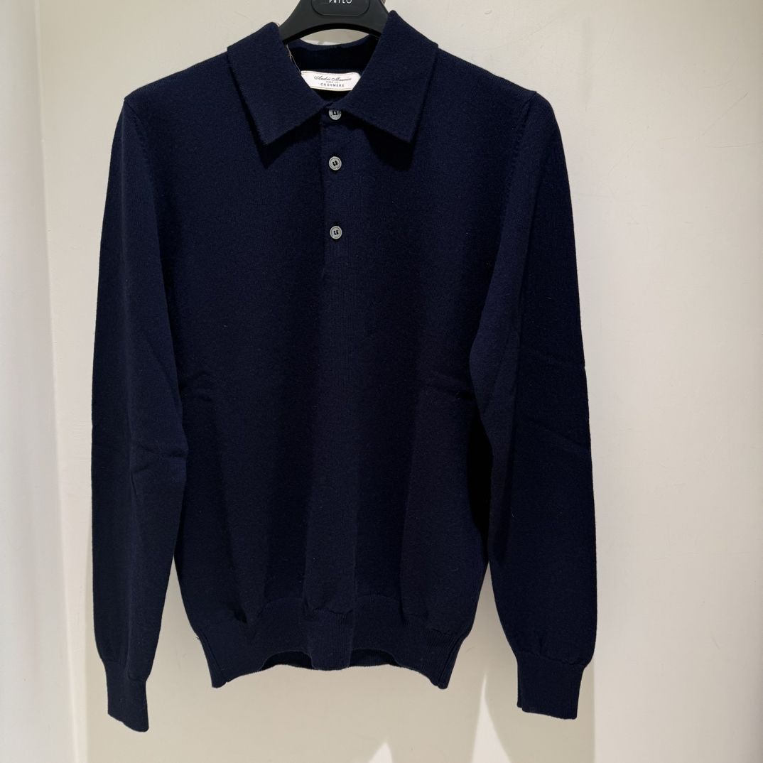 （可可欧洲购）André Maurice【男装】老钱风羊绒锁温深蓝色毛衣