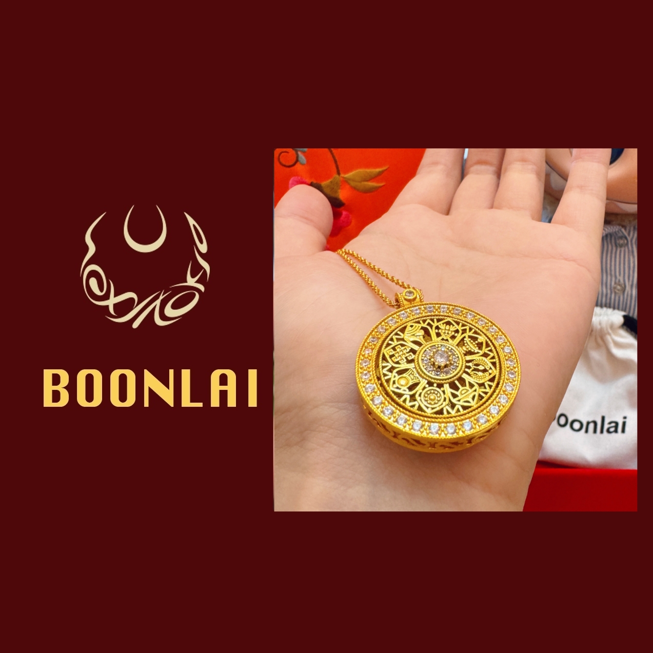 铜合金项链 Boonlai 镶嵌古法复古风双面罗盘项链3108