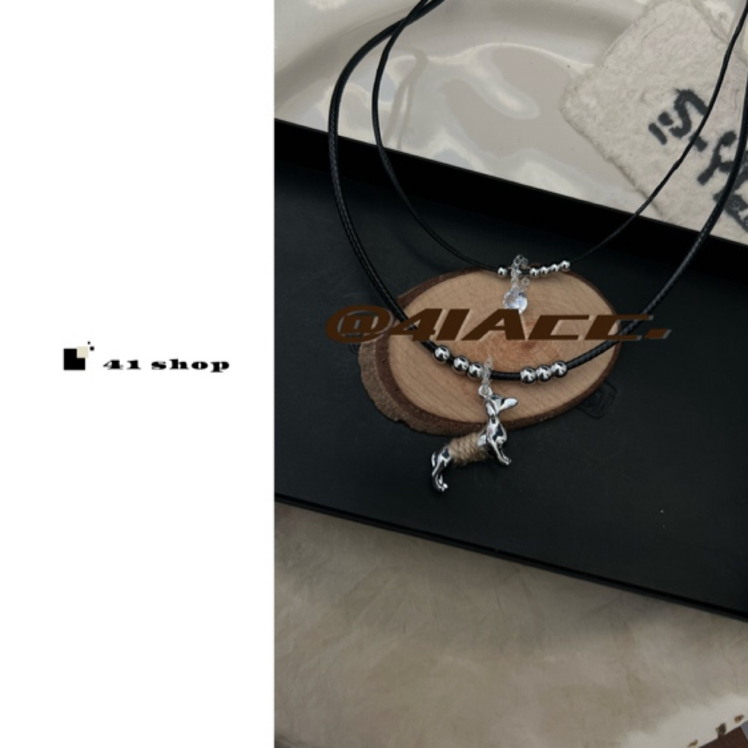 铜合金棉绳项链 A696 腊肠小狗油蜡绳裸锆石双层项链