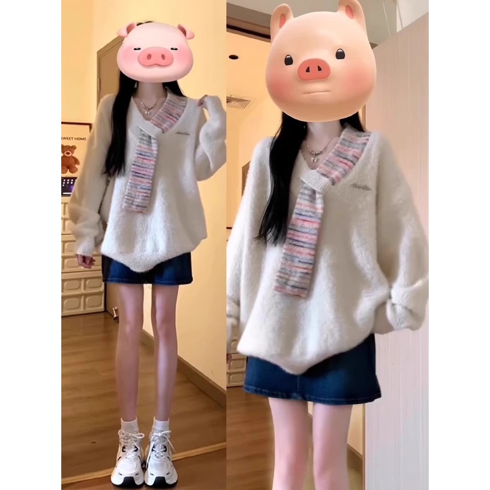 韩系穿搭慵懒风宽松套头毛衣女秋冬季2025新款小个子chic针织上衣