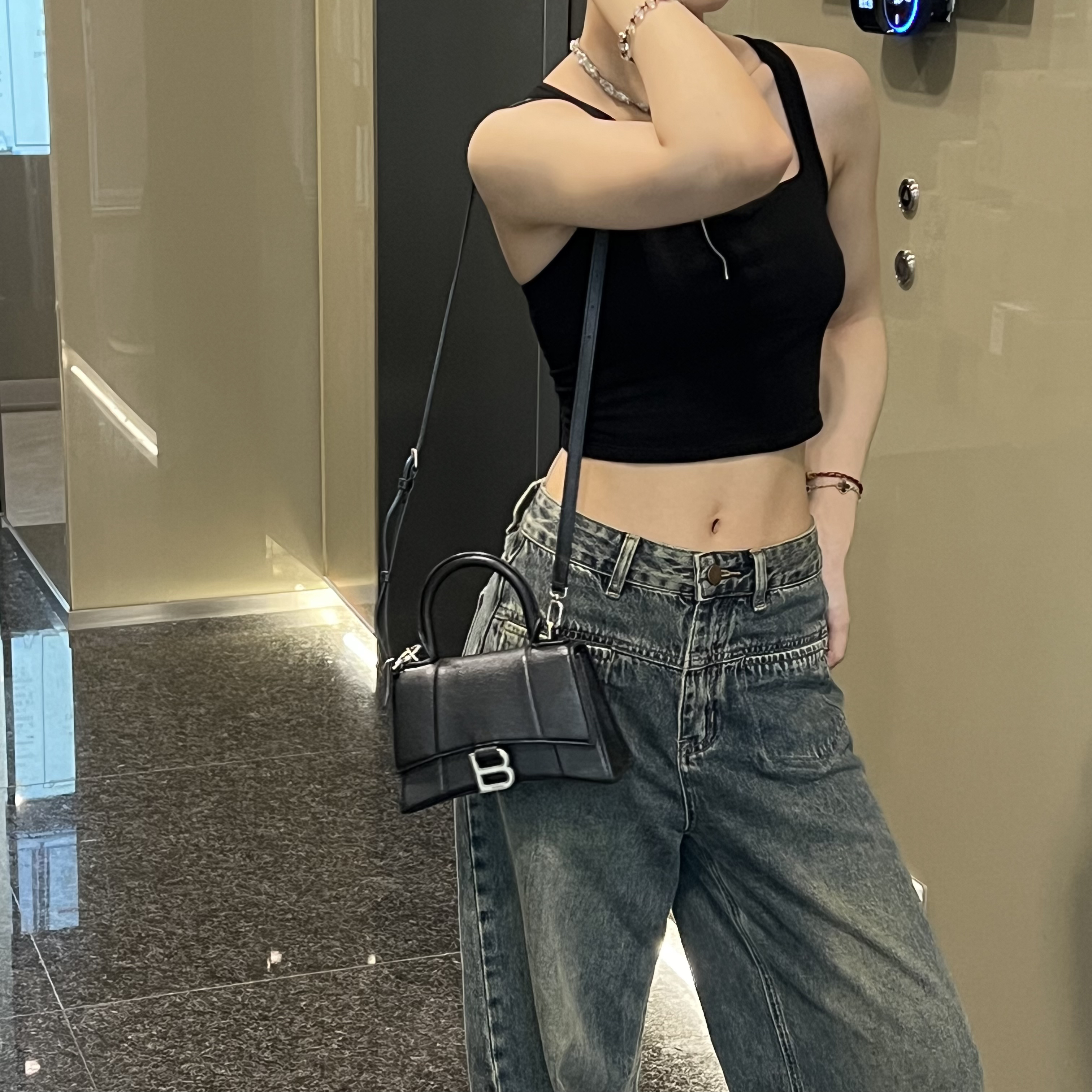 95新 Balenciaga/巴黎世家 巴黎世家 黑银沙漏 手提包/12167709
