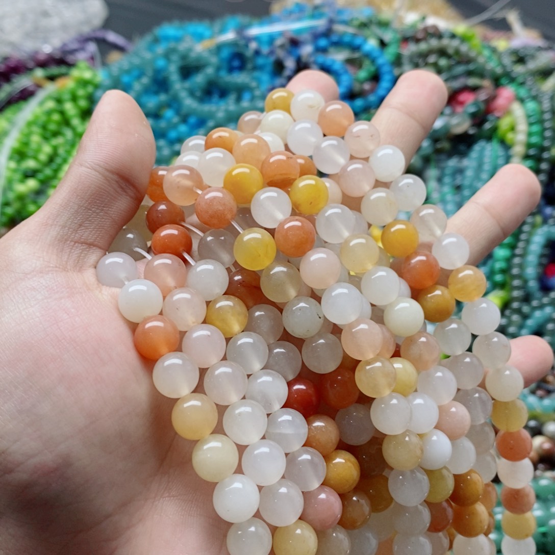 玛瑙/玉髓未镶嵌珠宝半成品一条天然10mm白体金丝玉圆珠