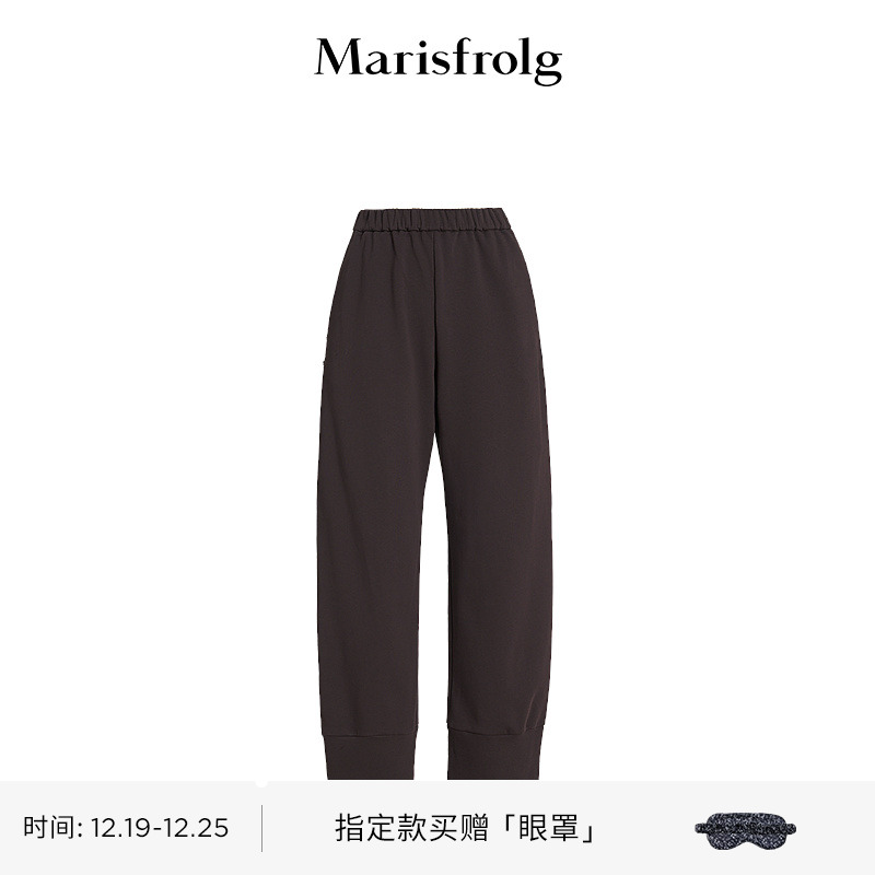 【艺术家灵感】玛丝菲尔植绒钉珠布朗棕宽松休闲卫裤A1EG34855
