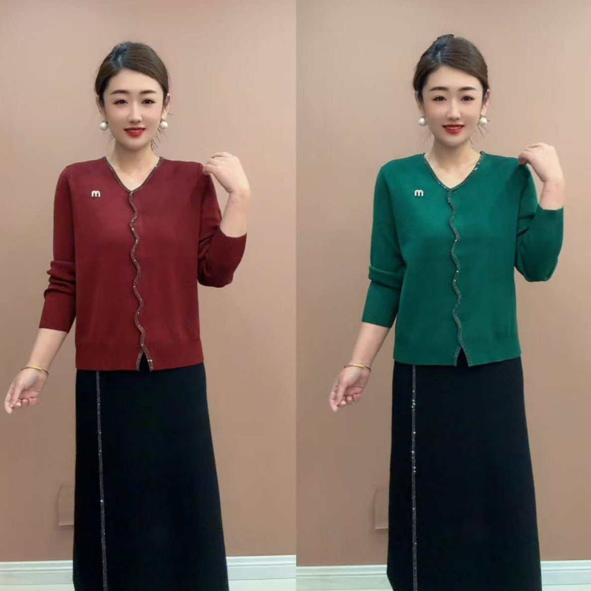 V领波浪钻衫 ELL 88013