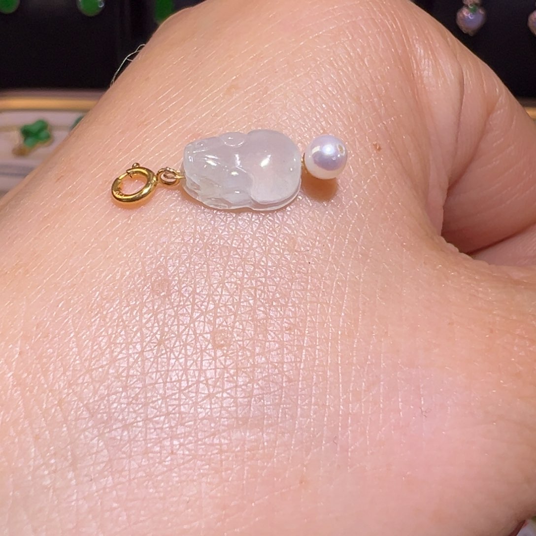 翡翠颈饰18K金镶嵌吊坠万能扣头