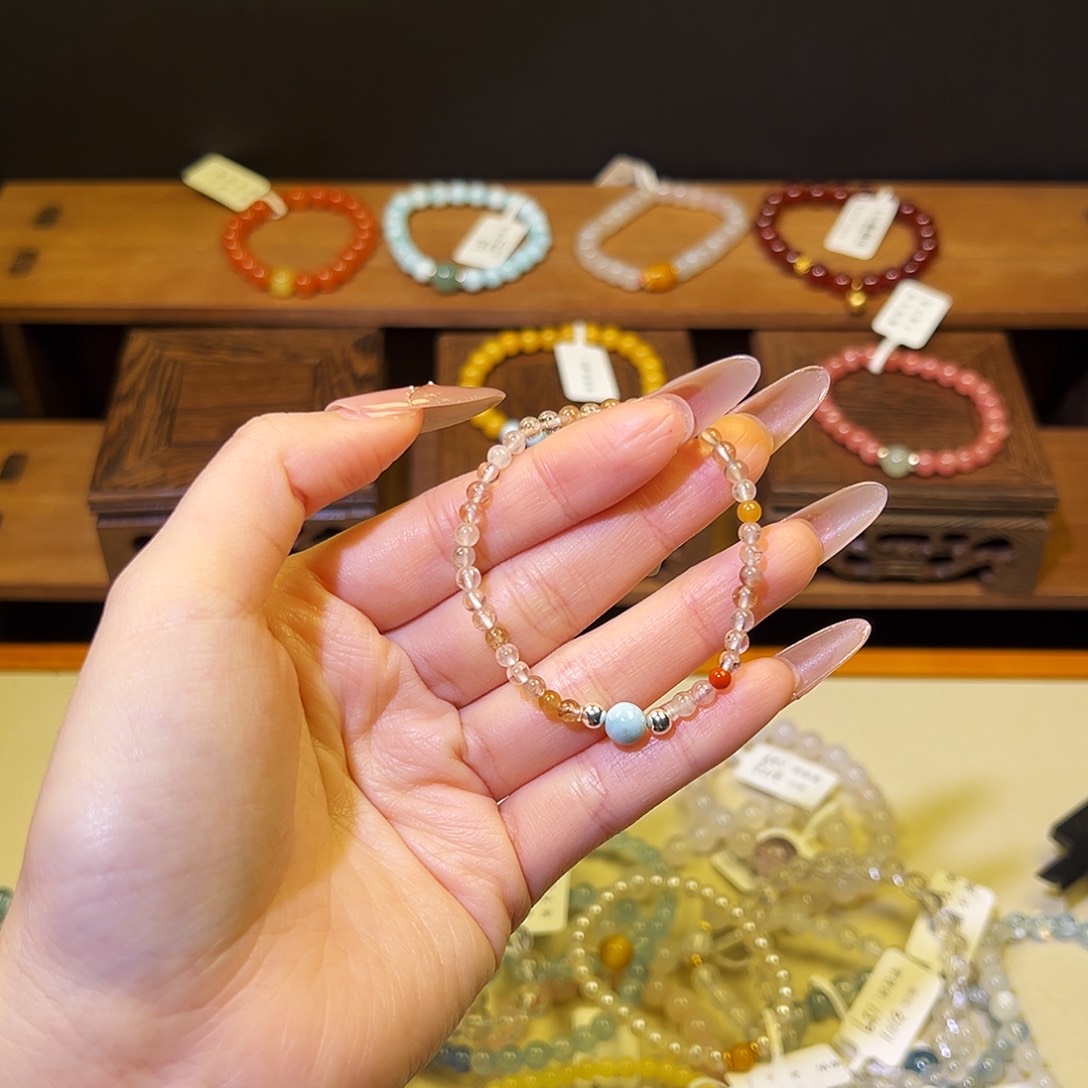 水晶手链银S925镶嵌兔毛5010