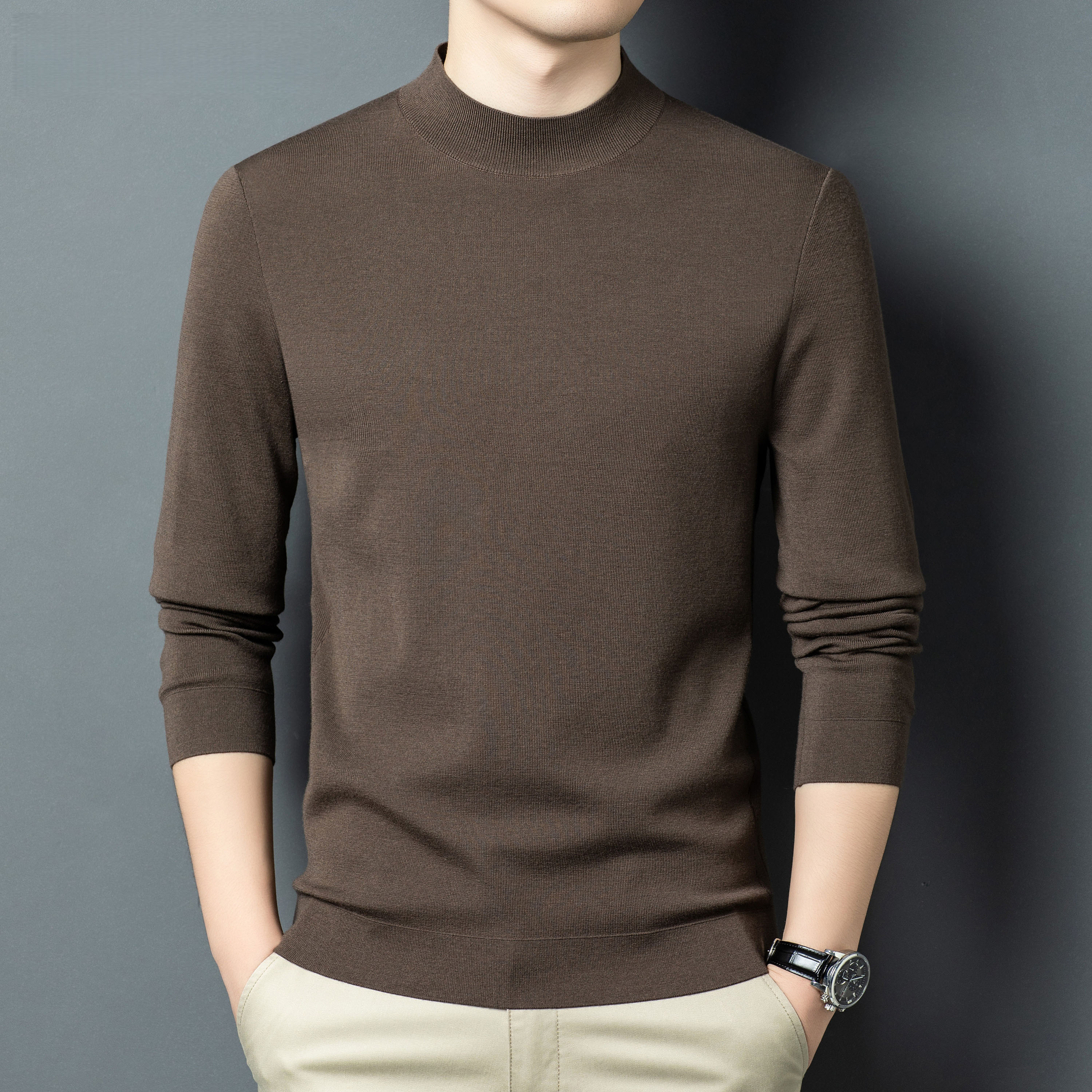 ANGELIAORIGINAL100绵羊毛中厚款高密半高领秋冬男士打底衫#1117