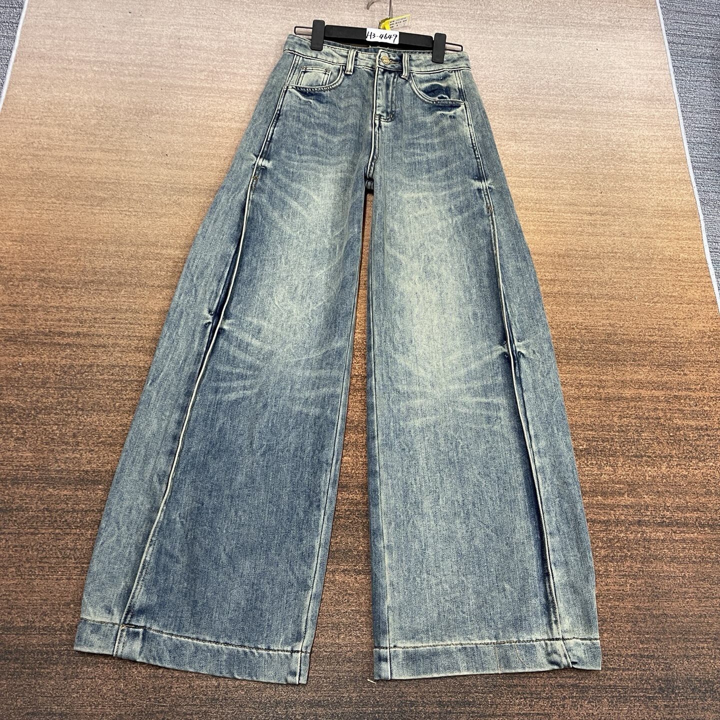 #H3-4649加绒-植绒复古蓝超柔垂感夹层弯刀阔腿裤无弹（不换退）