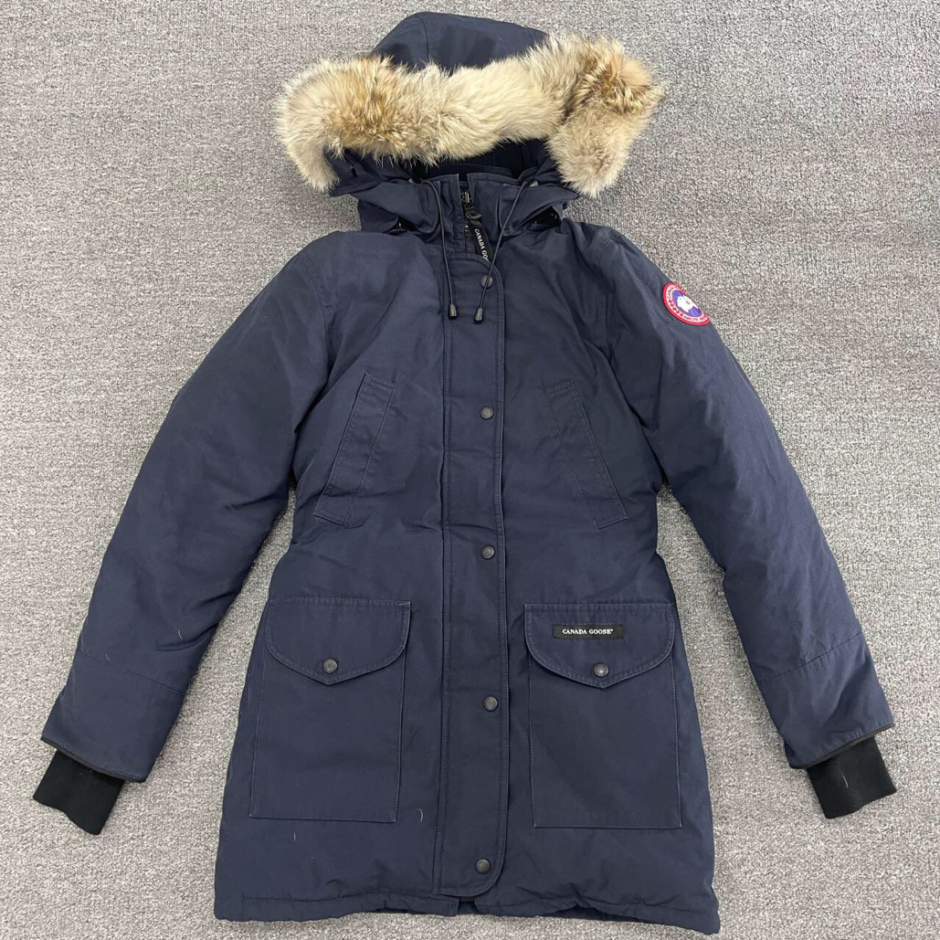 99新 CANADA GOOSE 毛领连帽羽绒服/海军蓝/XS码/12760