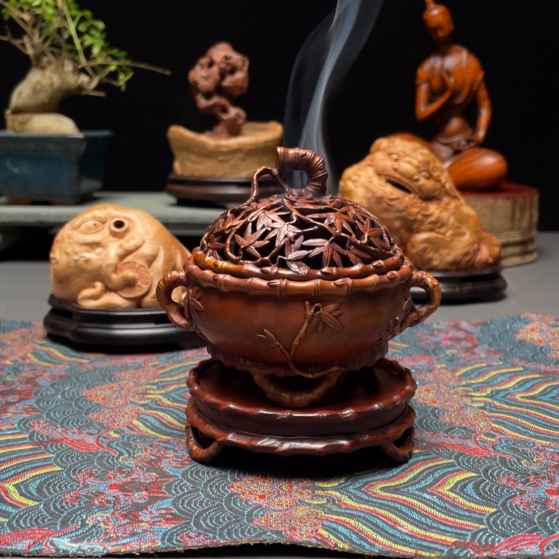 四***）香榧木小叶黄杨木香炉