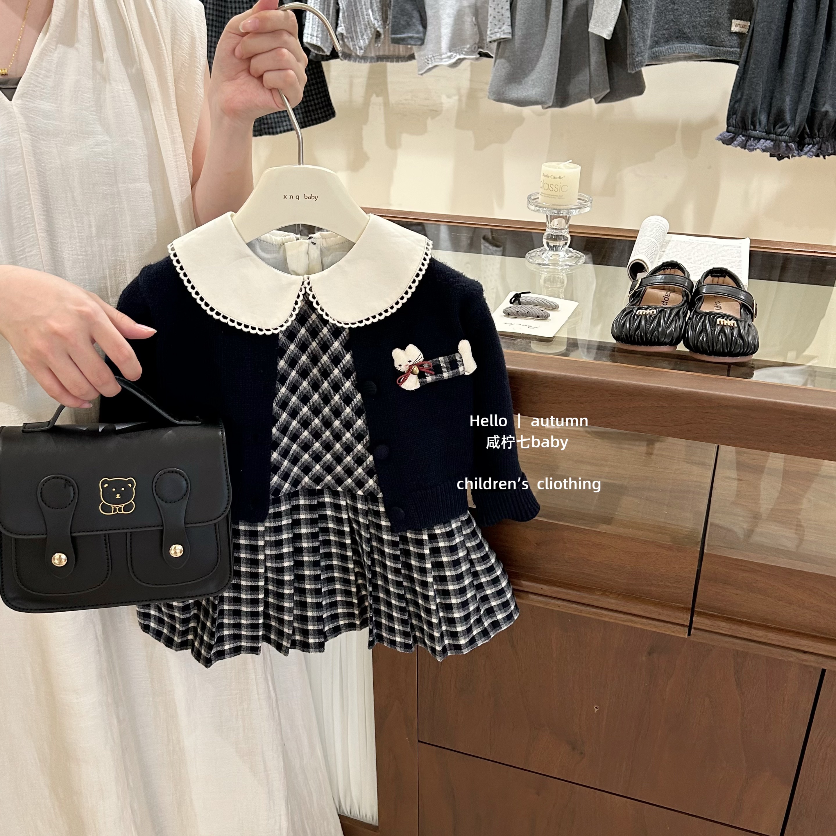 【咸柠七】小学妹！女童连衣裙秋装新款洋气宝宝针织开衫裙子