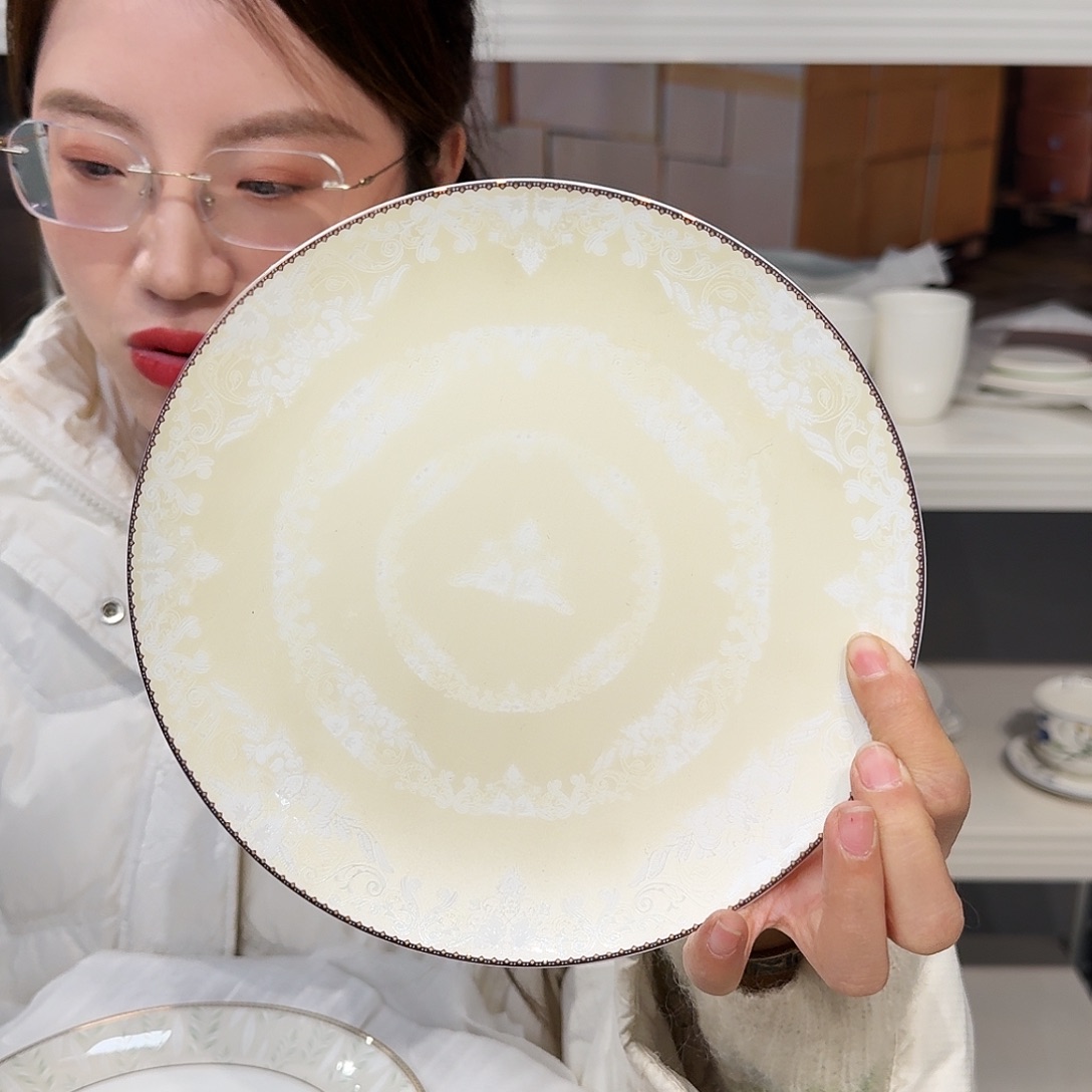 骨瓷高骨瓷8英寸月光盘20cm2个外贸骨瓷