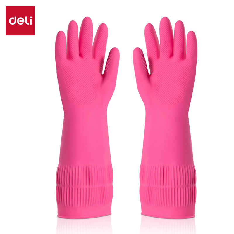 【直播】得力得心LQ622-L加长清洁手套天然乳胶(玫红色)