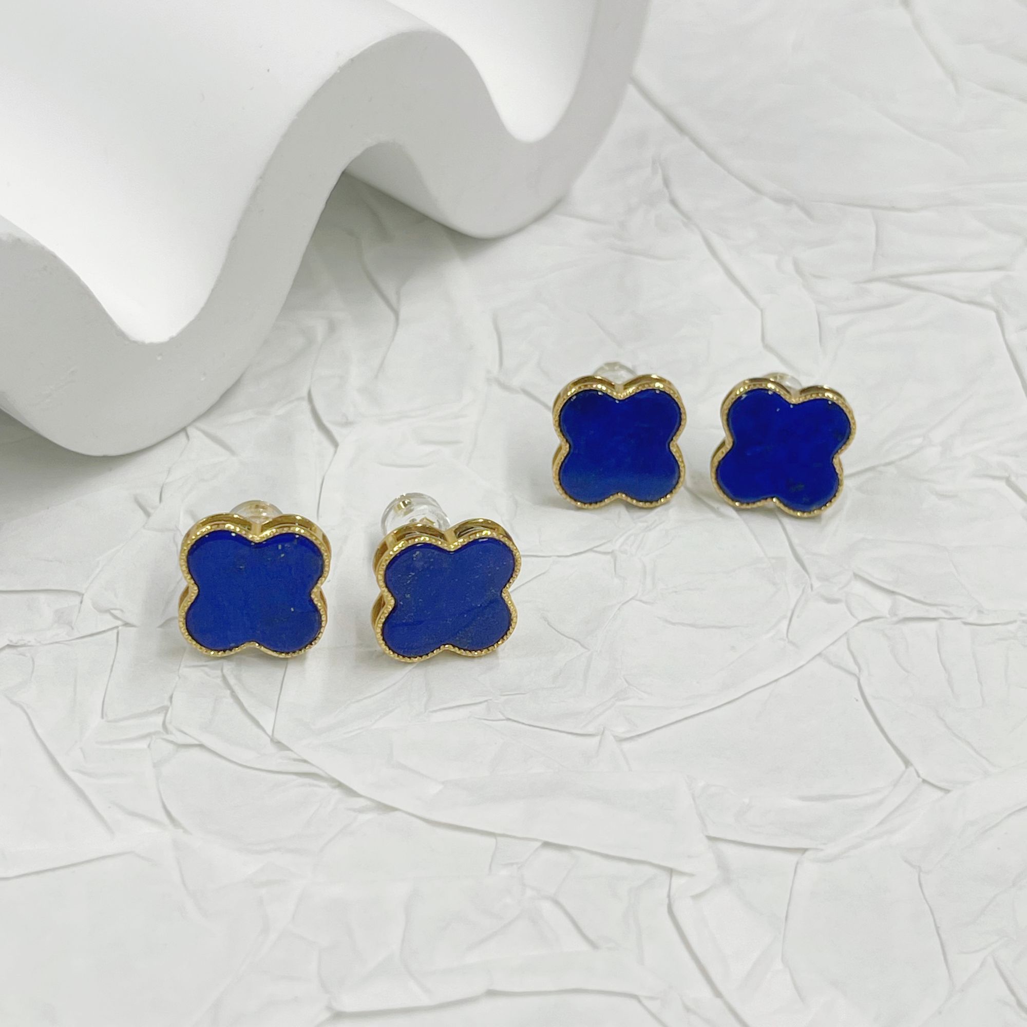 【小宝珠宝】3 S26468-S925银镶青金石耳钉-多样性发其一-13*2.5mm