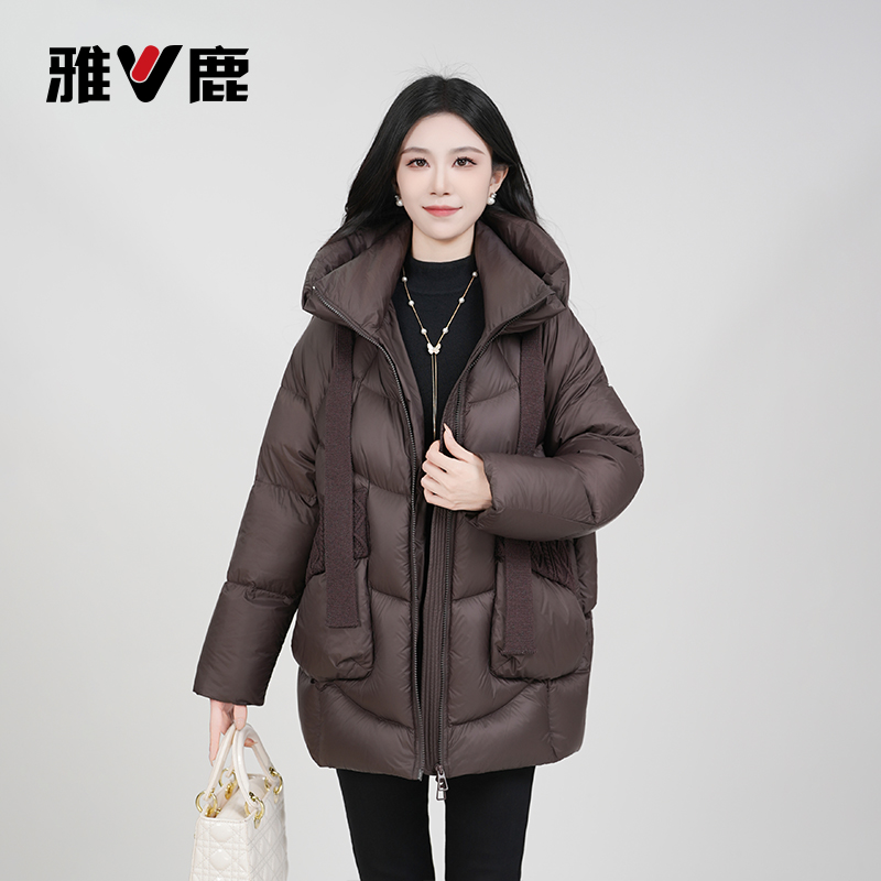 【雅鹿】新国标90白鸭绒新款时尚气质休闲减龄中长款保暖女士羽绒服