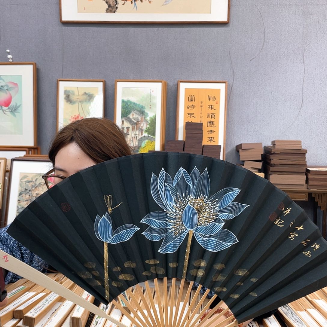 国画a 95寸玉竹-纯手绘-文玩扇骨（默认粘好）