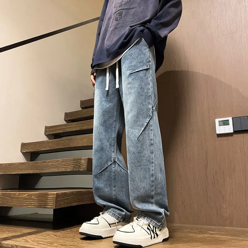 牛仔裤男款春秋季早秋穿搭微喇裤子大码宽松阔腿直筒休闲百搭长裤