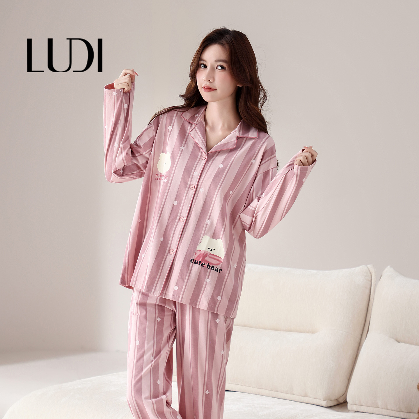露迪尚品家居服LDC257251女款长袖家居服套装纯棉健康舒适亲肤