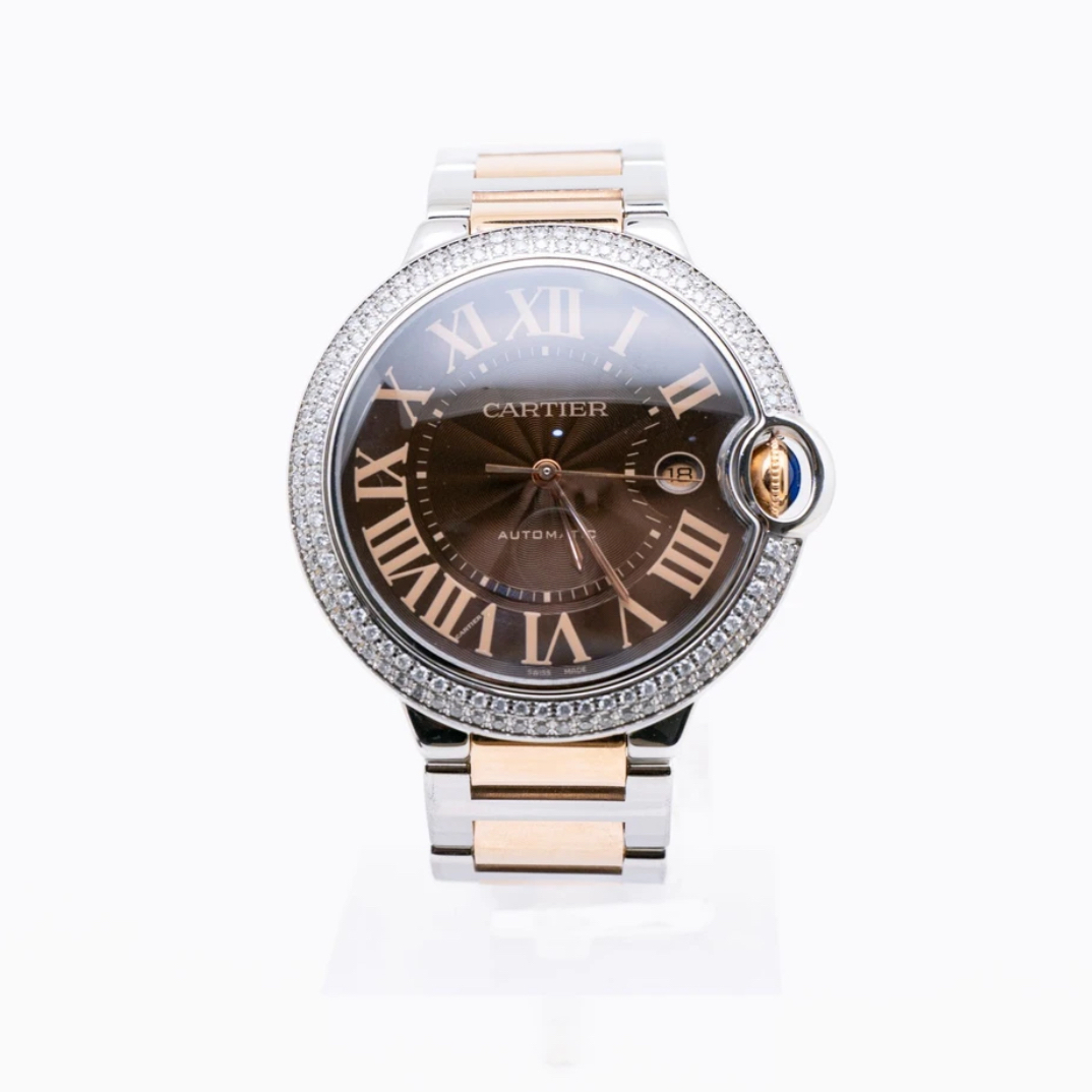 99新 Cartier/卡地亚 蓝气球W692003242间金咖啡盘后钻单表男款