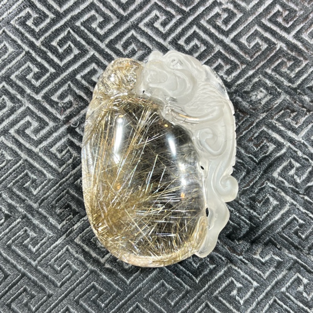天然水晶纯手工雕刻银发晶貔貅福袋吊坠精美项链