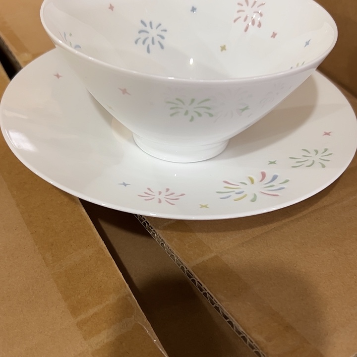 鹿***途搪瓷七彩玲珑7寸骨碟+5寸饭碗各一个