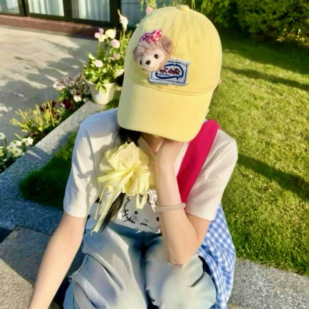 可爱小熊立体卡通贴布棒球帽女春夏季遮阳新款加宽显脸小鸭舌帽子