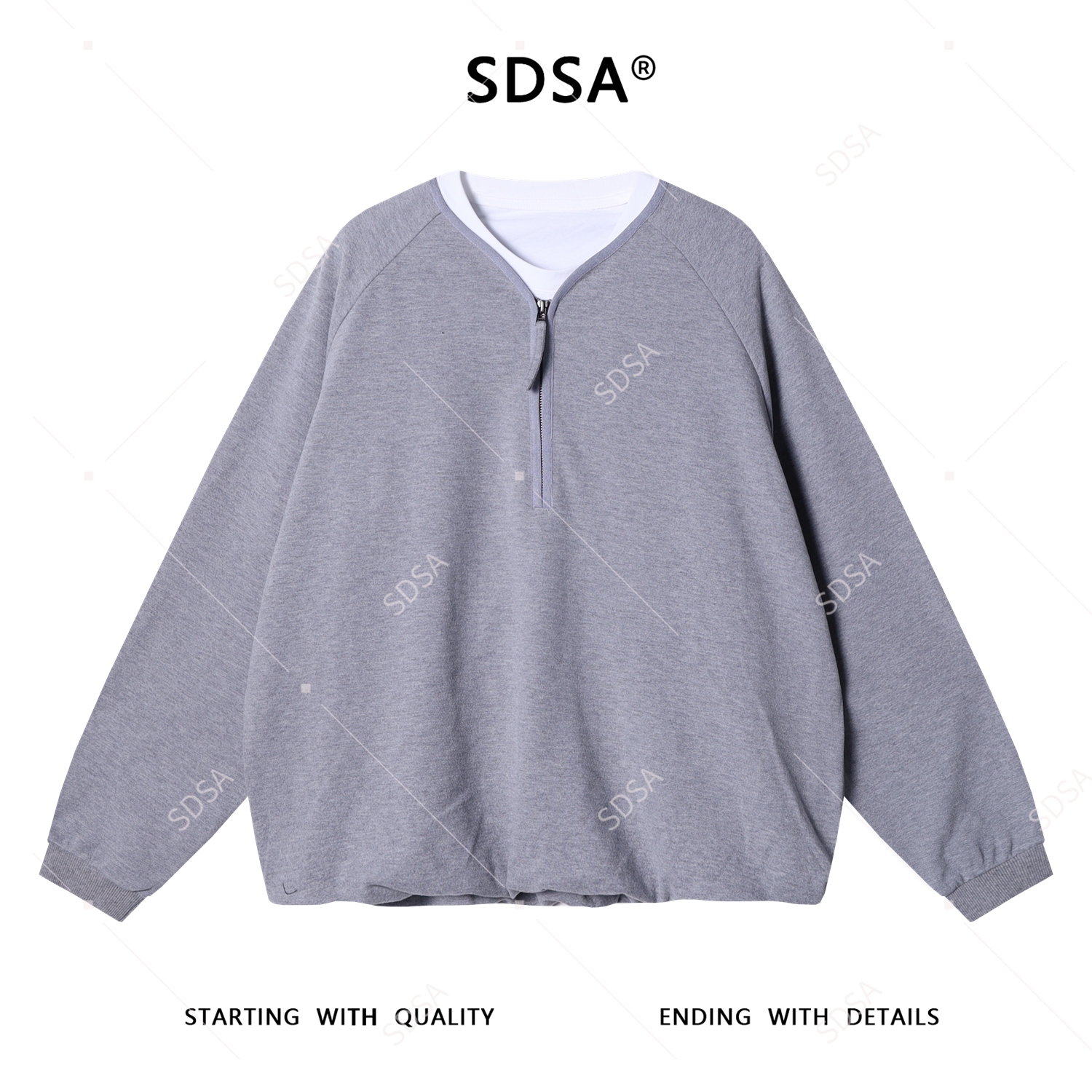 SDSA男士秋冬新款痞帅男装韩版简约撞色半拉链圆领假两件卫衣时尚