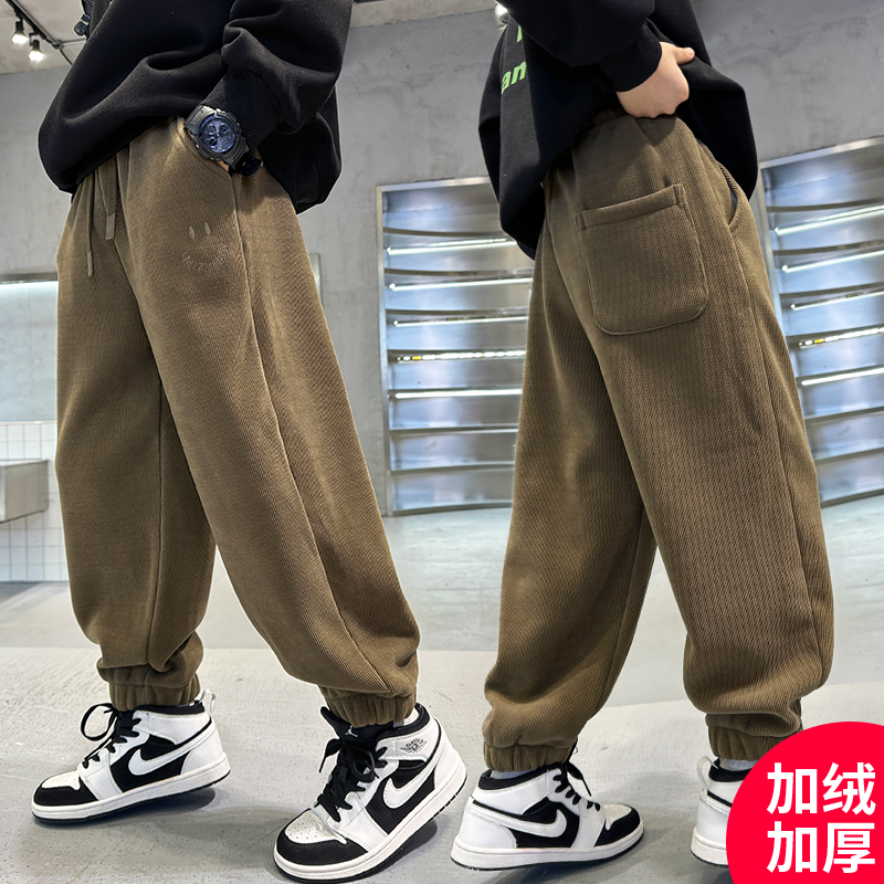 男童秋装裤子新款加绒加厚时髦男孩秋冬款休闲裤C3155