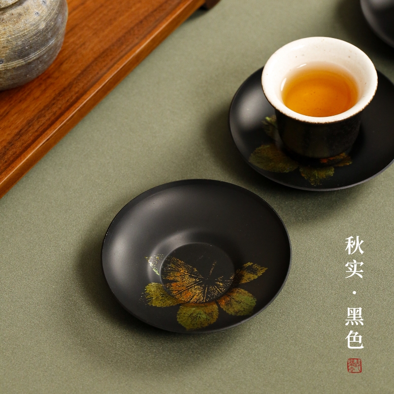 拾舍老铁漆器杯垫茶杯托轻奢高级感复古茶托隔热垫家用茶具配件