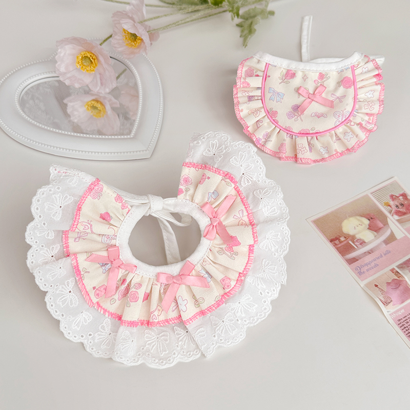 宠物围兜碎花蝴蝶结蕾丝花边口水巾猫咪围脖狗狗项圈宠物比熊配饰