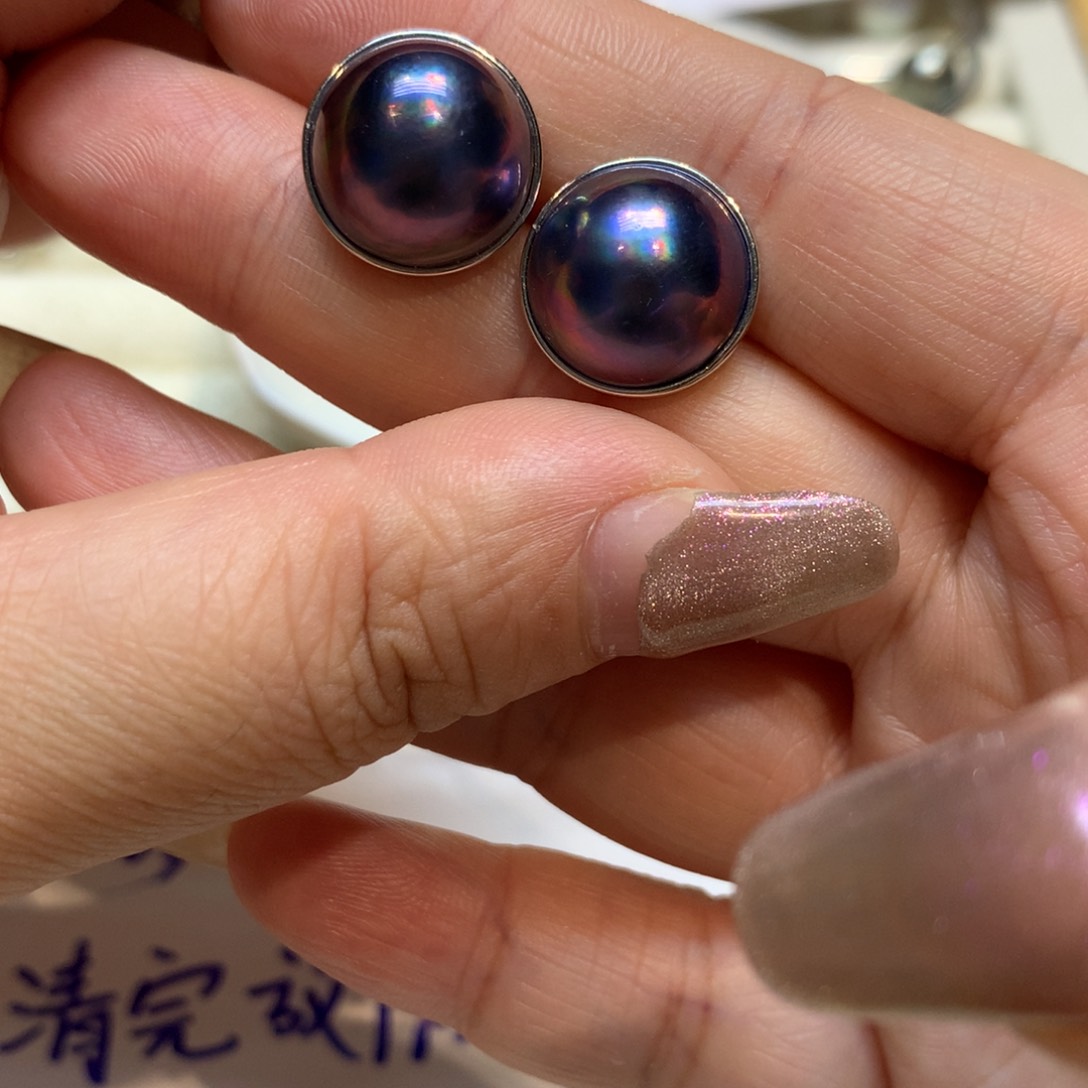 耳饰银S925镶嵌拼合珍珠（马贝珠）