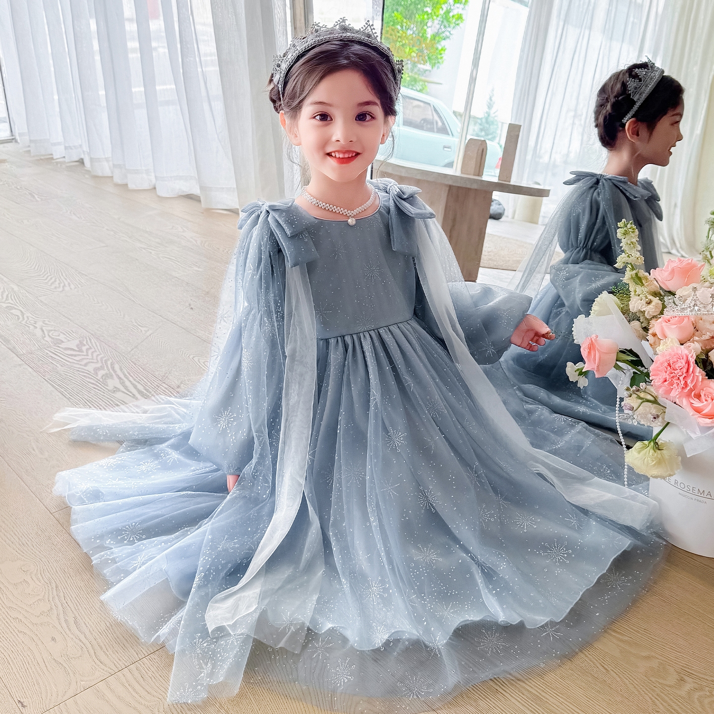 爱莎公主裙女童2025春秋新款连衣裙儿童高端生日礼服冰雪奇缘裙子