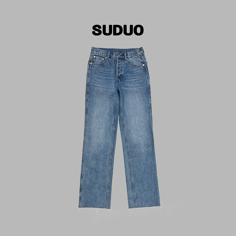 「SUDUO」朵朵2025春季新款原色水洗直桶须边牛仔裤S250009