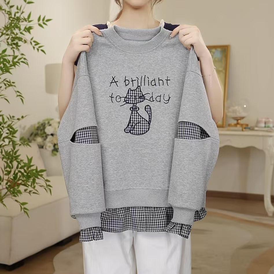 女童卫衣春秋款2025新款刺绣小猫时髦百搭儿童秋装上衣Q63168