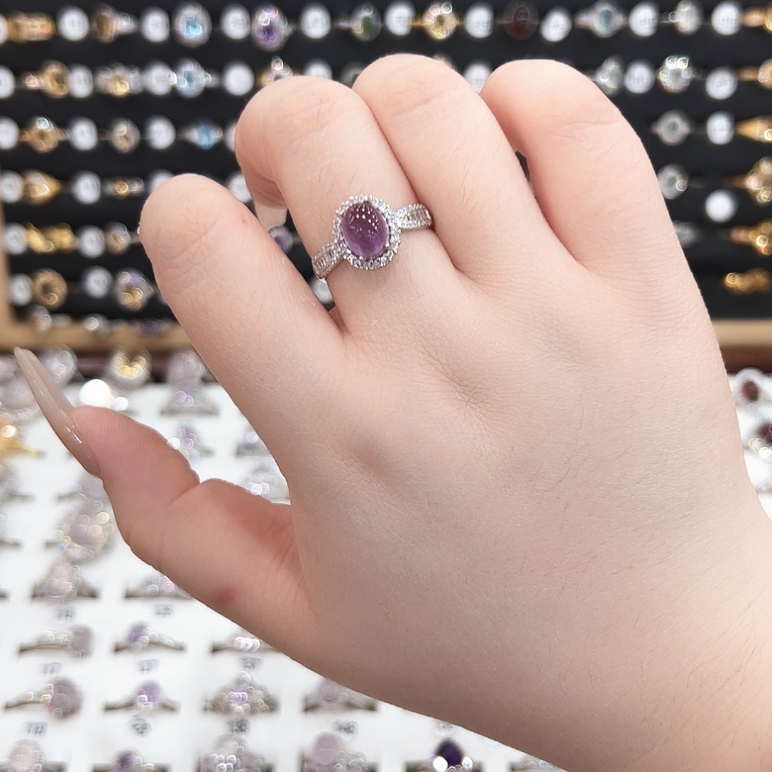 水晶戒指银S925镶嵌戒指