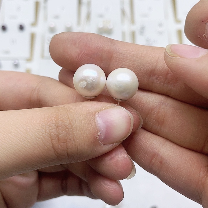 淡水珍珠耳饰银S925镶嵌l****活