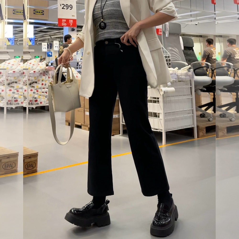【秋上新】胖mm显瘦烟管直筒裤牛仔休闲裤女200斤加大码女装_113_GN