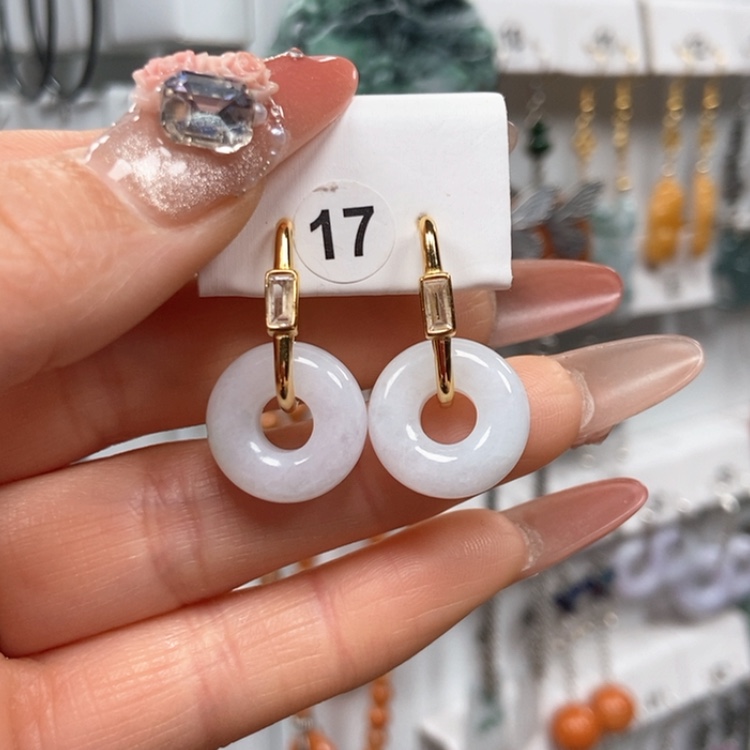 【闪购商品】翡翠耳饰银S925镀金镶嵌