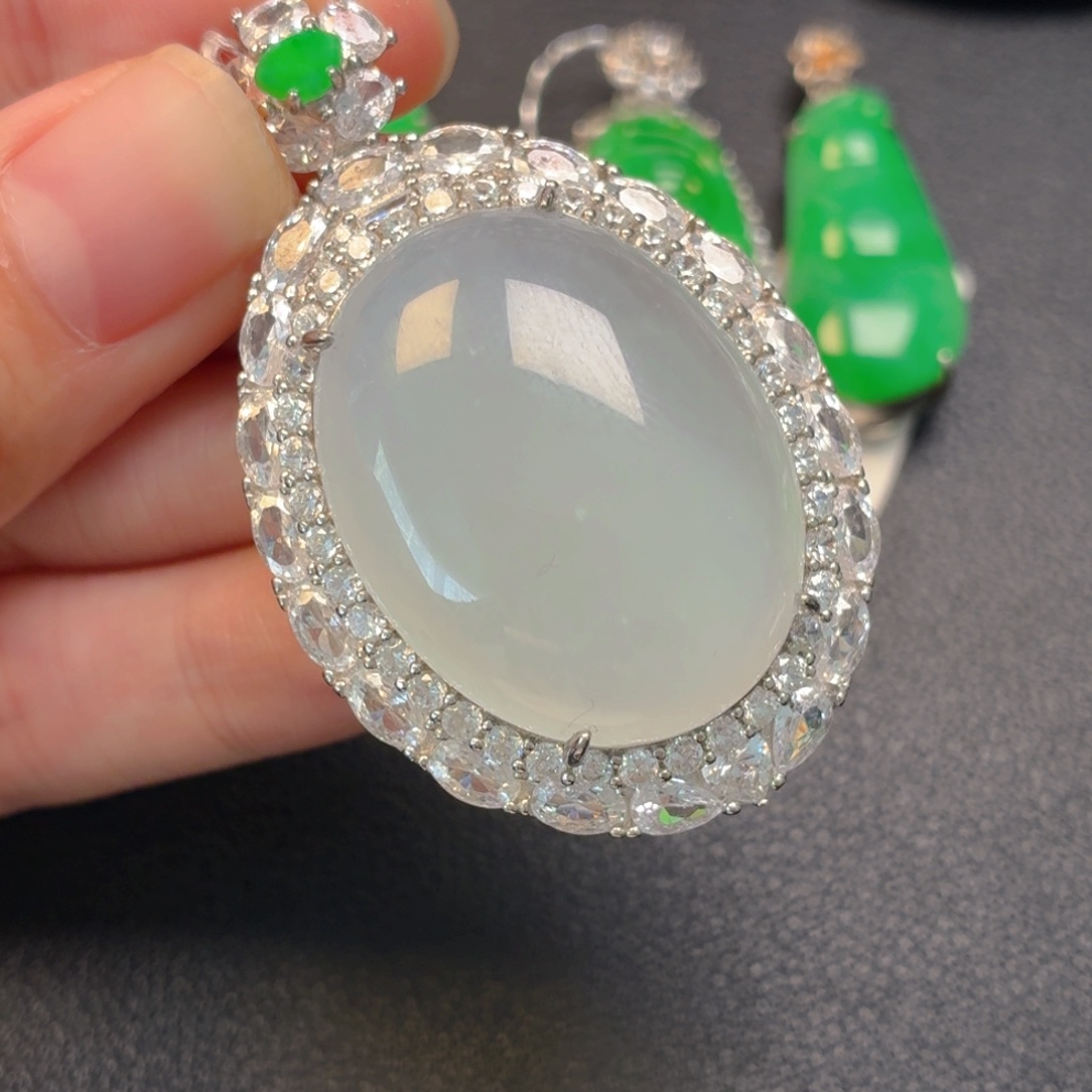 翡翠银S925镶嵌吊坠(不含链)