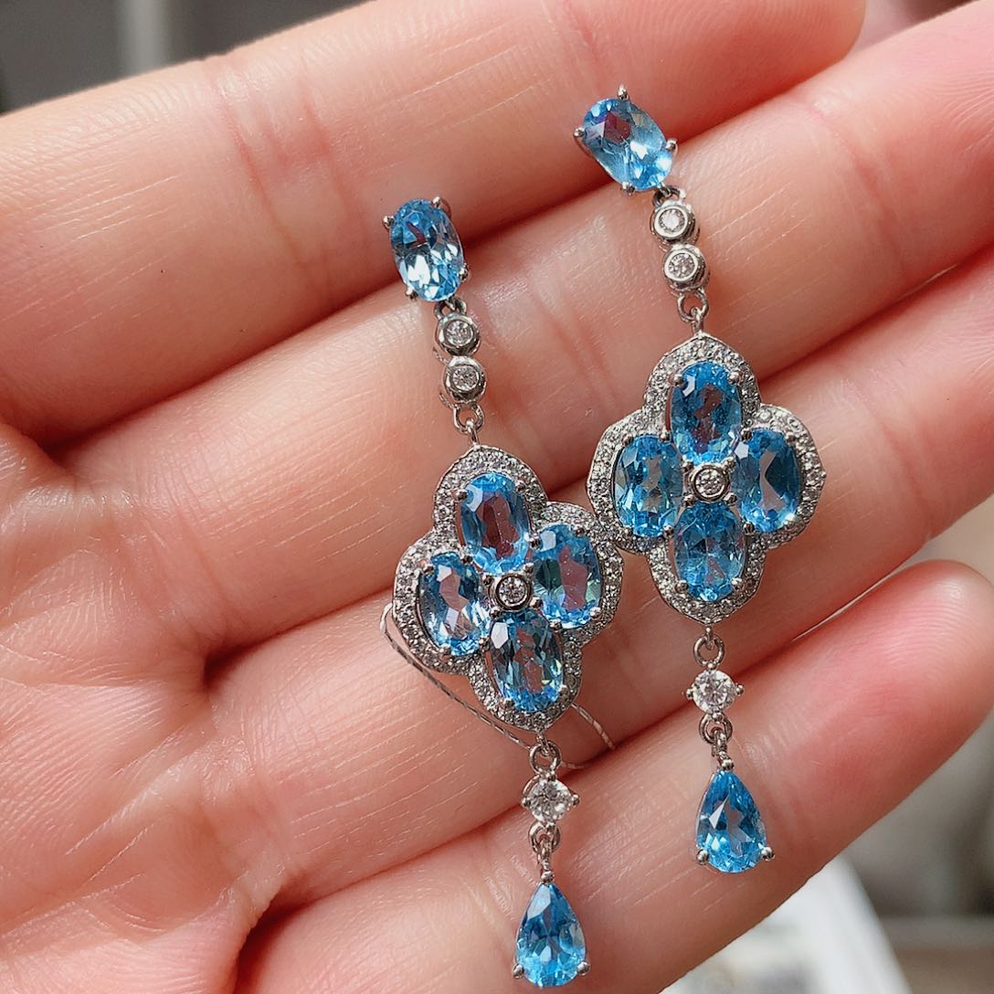 托帕石耳饰银S925镶嵌