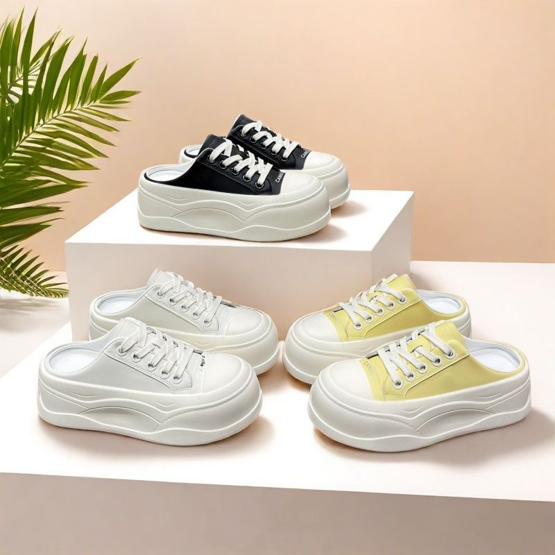 6CM{薇薇专属}2025夏季厚底小白鞋板鞋多巴胺轻便半拖增高休闲鞋