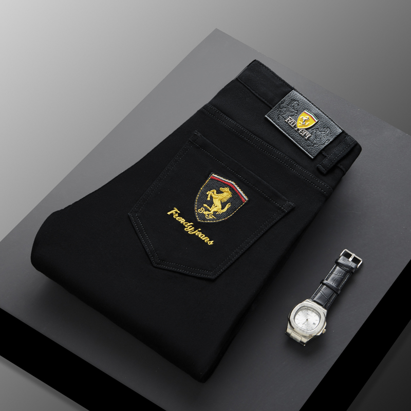 欧版轻奢马牌男士黑色商务牛仔裤爆款修身时尚百搭工厂尾货撤柜裤