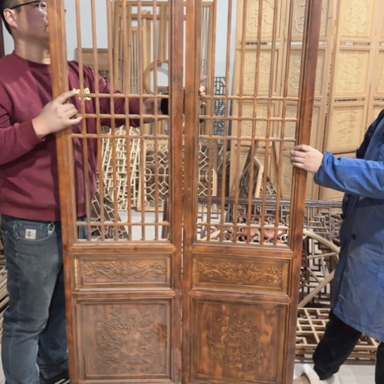 自***然香榧木安荷叶固定四片隔扇