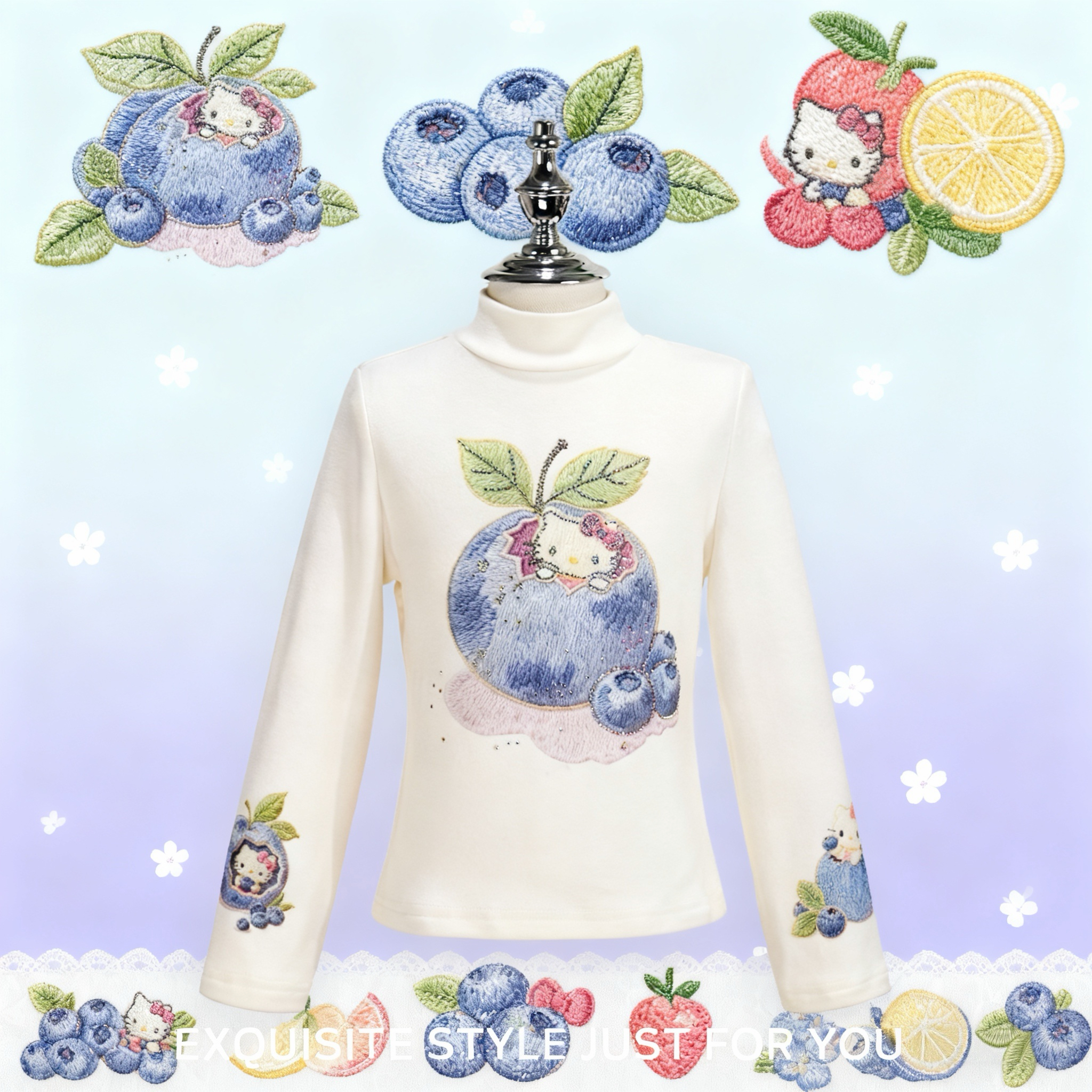 现货【蓝莓子酱】女童秋冬保暖打底衫半高领卡通百搭上衣汉服W5130