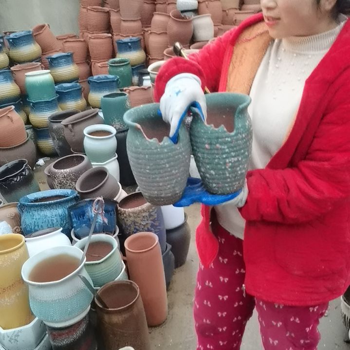 红陶14口21高瑕疵两个盆