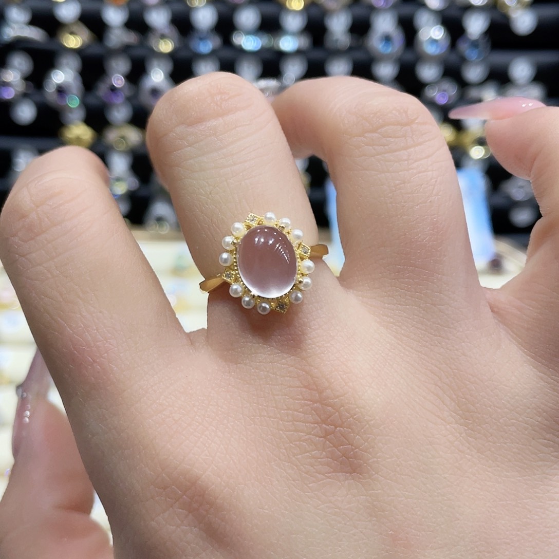 芙蓉石戒指银S925镶嵌