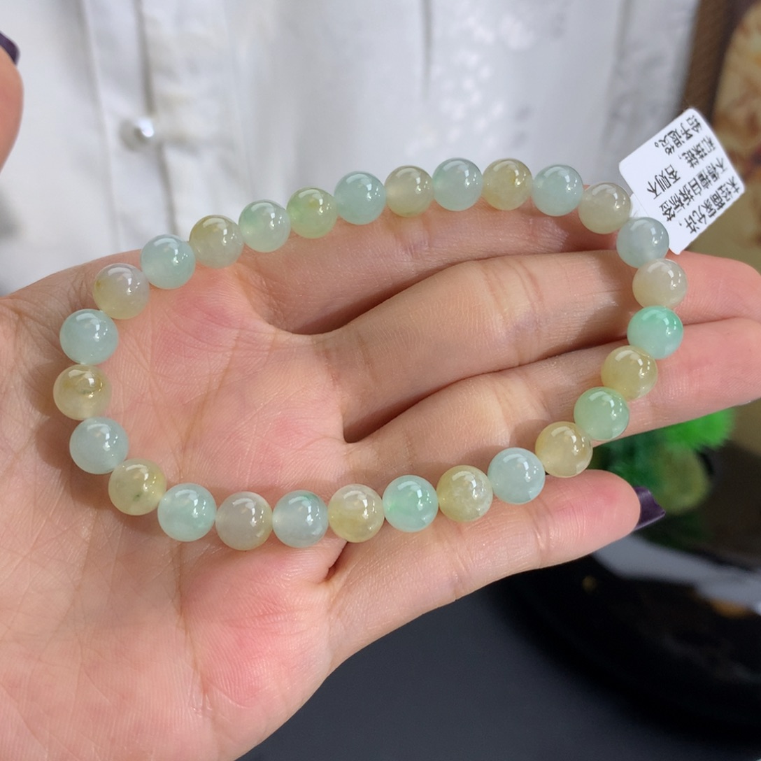 未镶嵌手链翡翠卡7冰胶黄绿手串